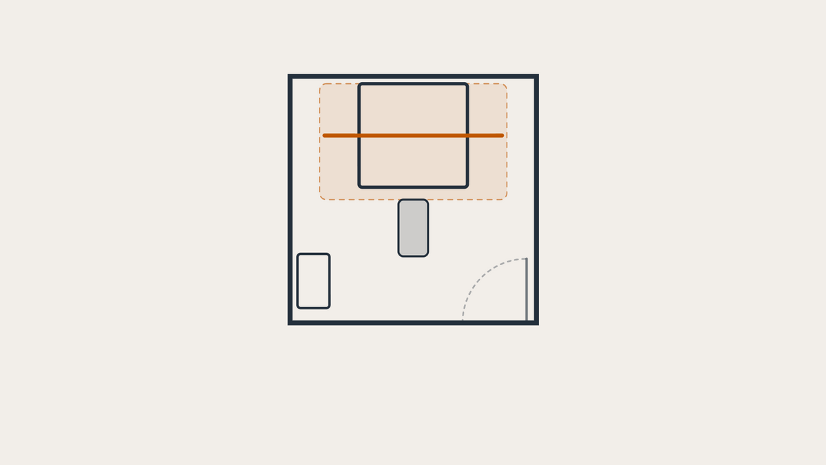 Top-down sketch of a small home gym room layout