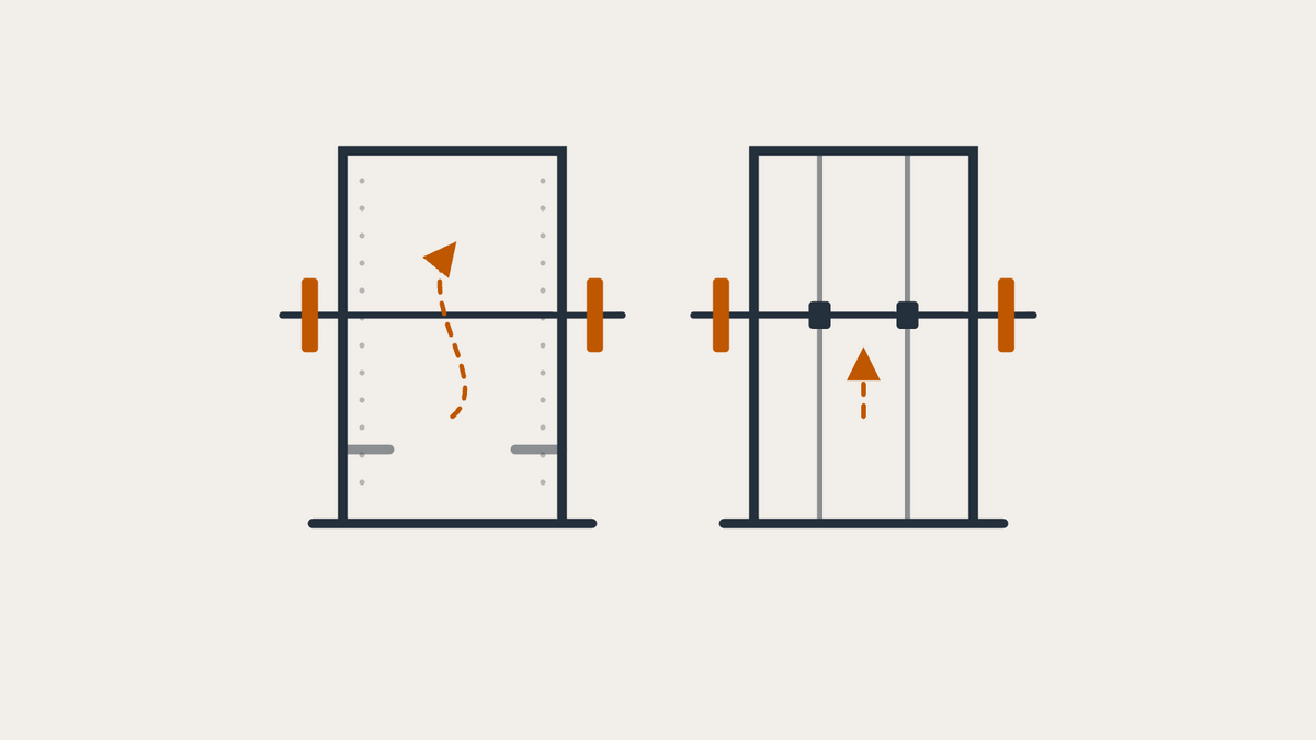 Illustration of a power rack next to a Smith machine