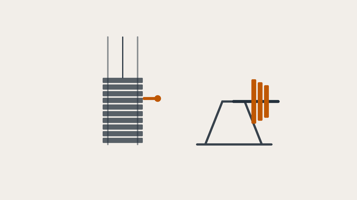 Weight stack next to a plate-loaded machine