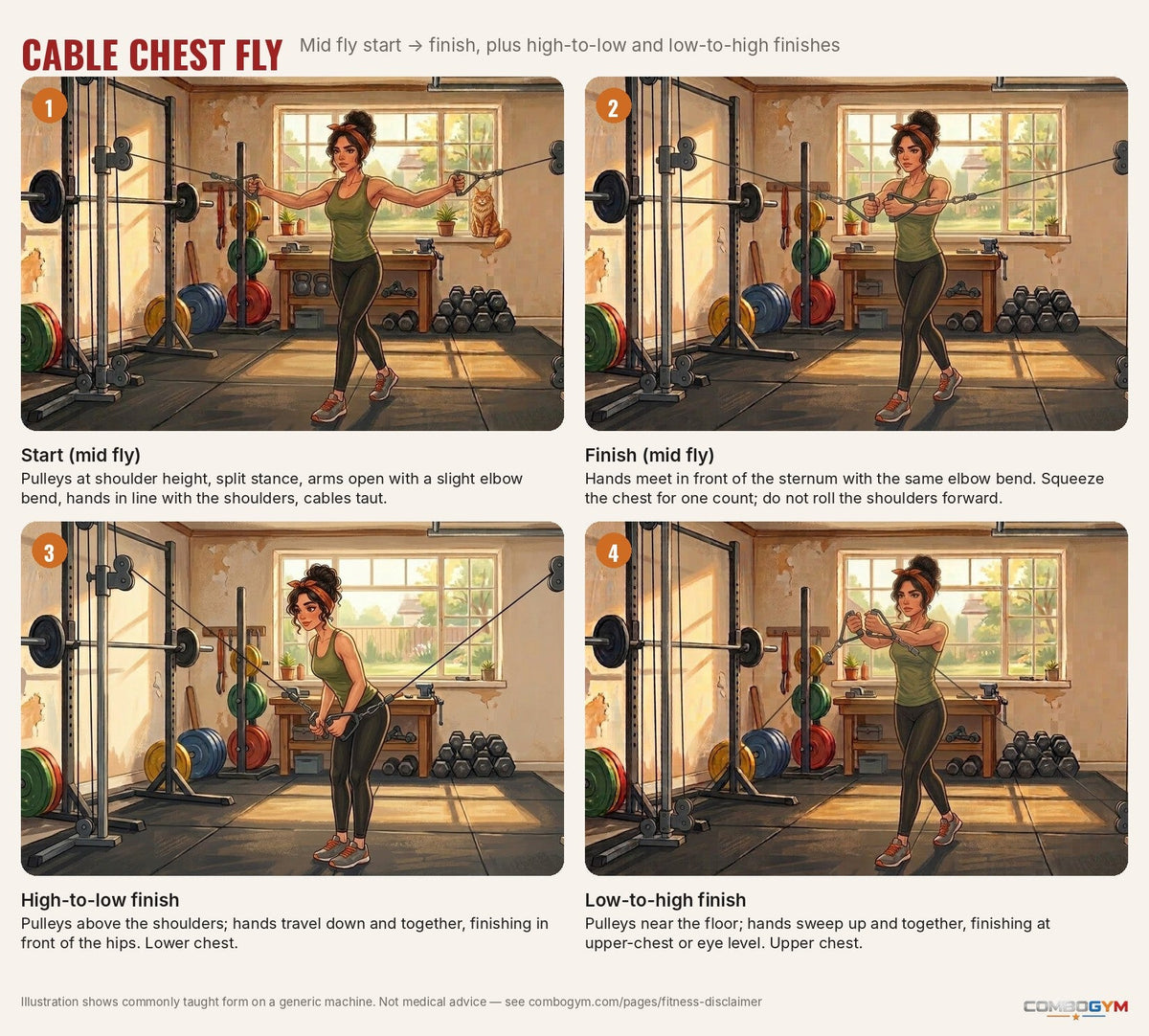 Cable crossover exercises guide: J demonstrating the cable chest fly on a cable crossover