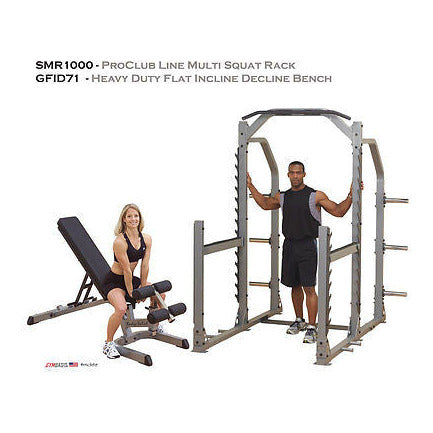 Body-Solid SMR1000 multi squat rack with GFID71 bench