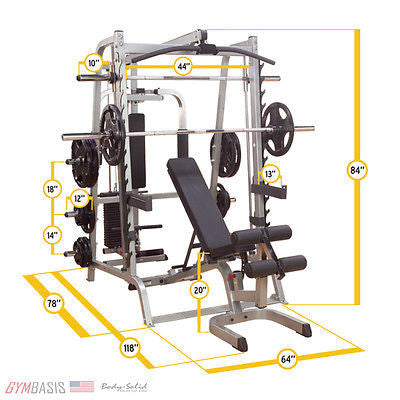 Body-Solid GS348QP4 Smith System + 500 lb Rubber Coated Weight Set