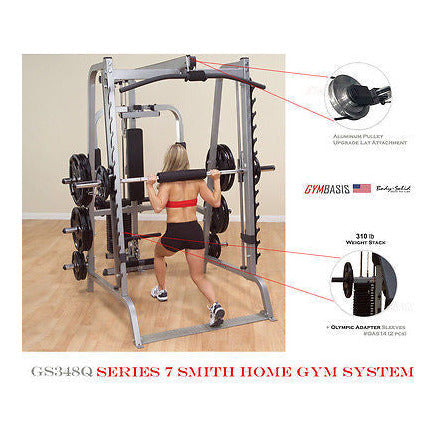 Body-Solid GS348Q Smith System with GPA3 + GLA348 + 310lb Black Stack & Alu Pulley