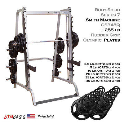 BodySolid GS348Q Series 7 Smith Machine with Rubber Grip Olympic Set