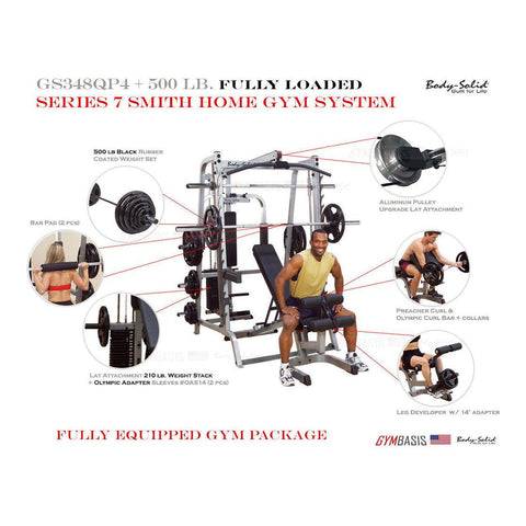Body-Solid GS348QP4 Smith Gym System Fully Equipped + 500lb Weight Set