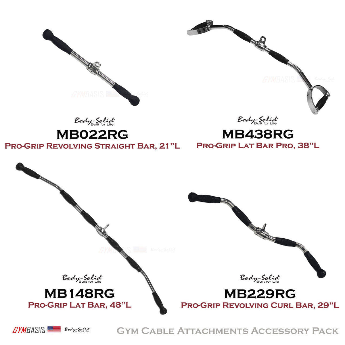 Body-Solid Pro-Grip Cable Attachments Package MB022RG, MB438RG, MB148RG, MB229RG