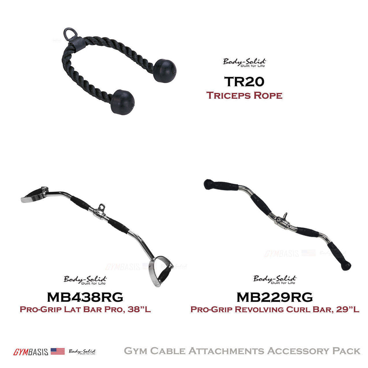 Body-Solid Pro-Grip Cable Attachments Package TR20, MB438RG, MB229RG