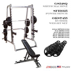 Body-Solid GS348Q Smith machine with SFID325 bench and 455 lb rubber Olympic set