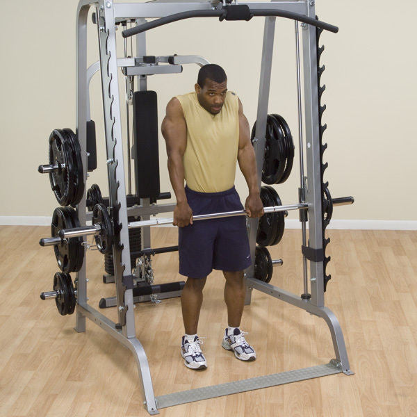 Body-Solid GS348Q Smith Machine w/ SFID325 Bench & 255 lb Rubber Olympic Set