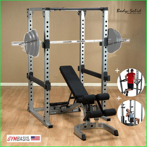 Body-Solid GPR378 Power Rack with GFID31 Bench, Dip Attach, Lat Attach