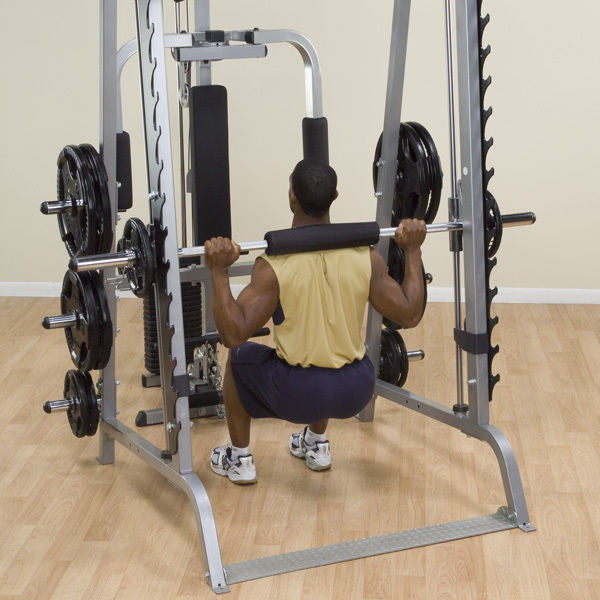 Body-Solid GS348Q Smith Machine w/ SFID325 Bench & 455 lb Rubber Olympic Set