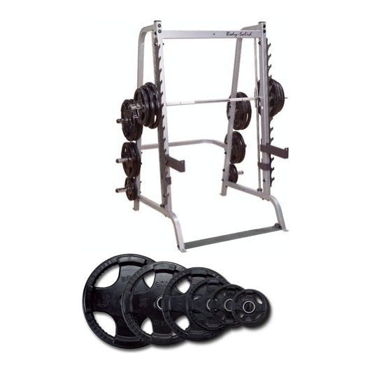 Body-Solid Series 7 Smith machine with 255 lb rubber Olympic set