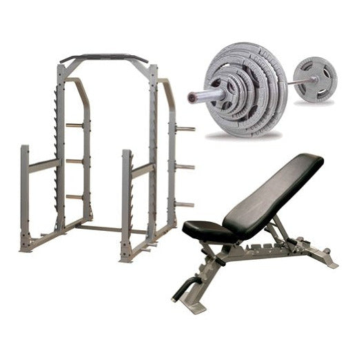 Body-Solid Pro multi squat rack with FID bench and 300 lb Olympic set