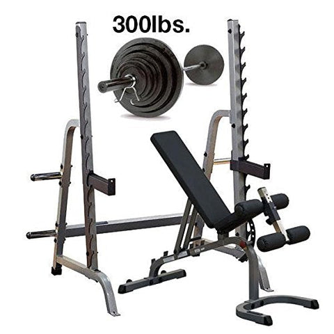 Body-Solid GPR370 Press Rack with Adjustable Bench, 300lb. Weight Set