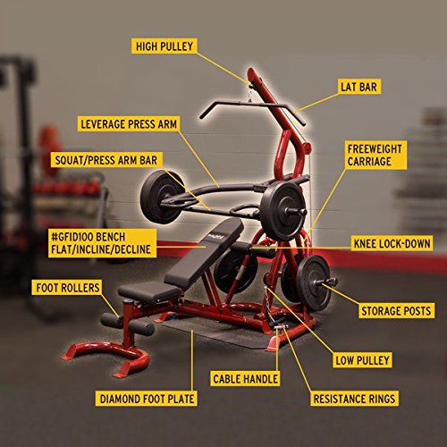 Body-Solid GLGS100P4 Corner Leverage Package with Bench and Rubber Grip Plates