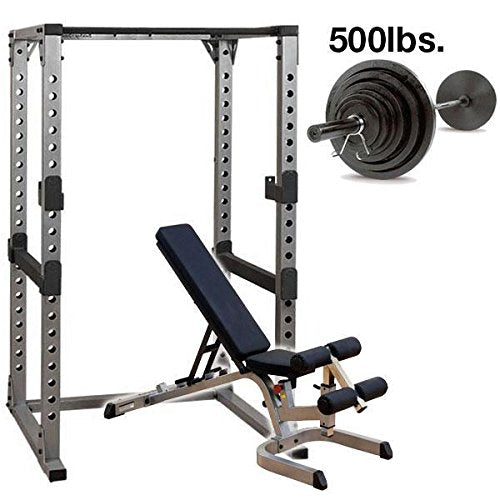 Body-Solid GPR378 power rack with GFID71 bench and 500 lb weight set