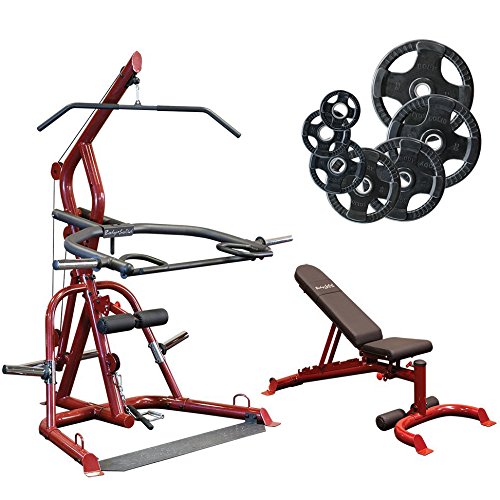 Body-Solid GLGS100P4 corner leverage gym package with bench and rubber grip plates