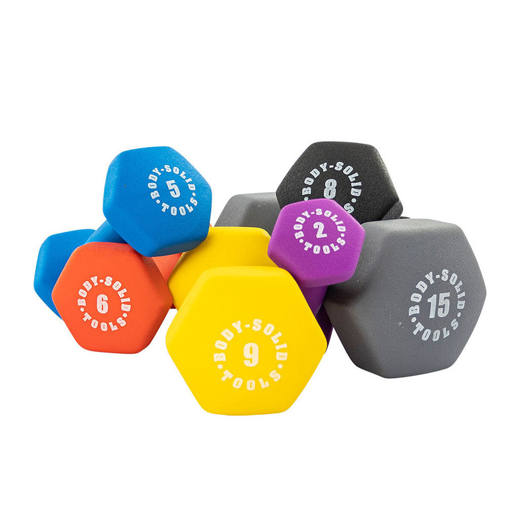 Body-Solid BSTNDS110 Neoprene Dumbbell Set, 1-10 lb Pairs
