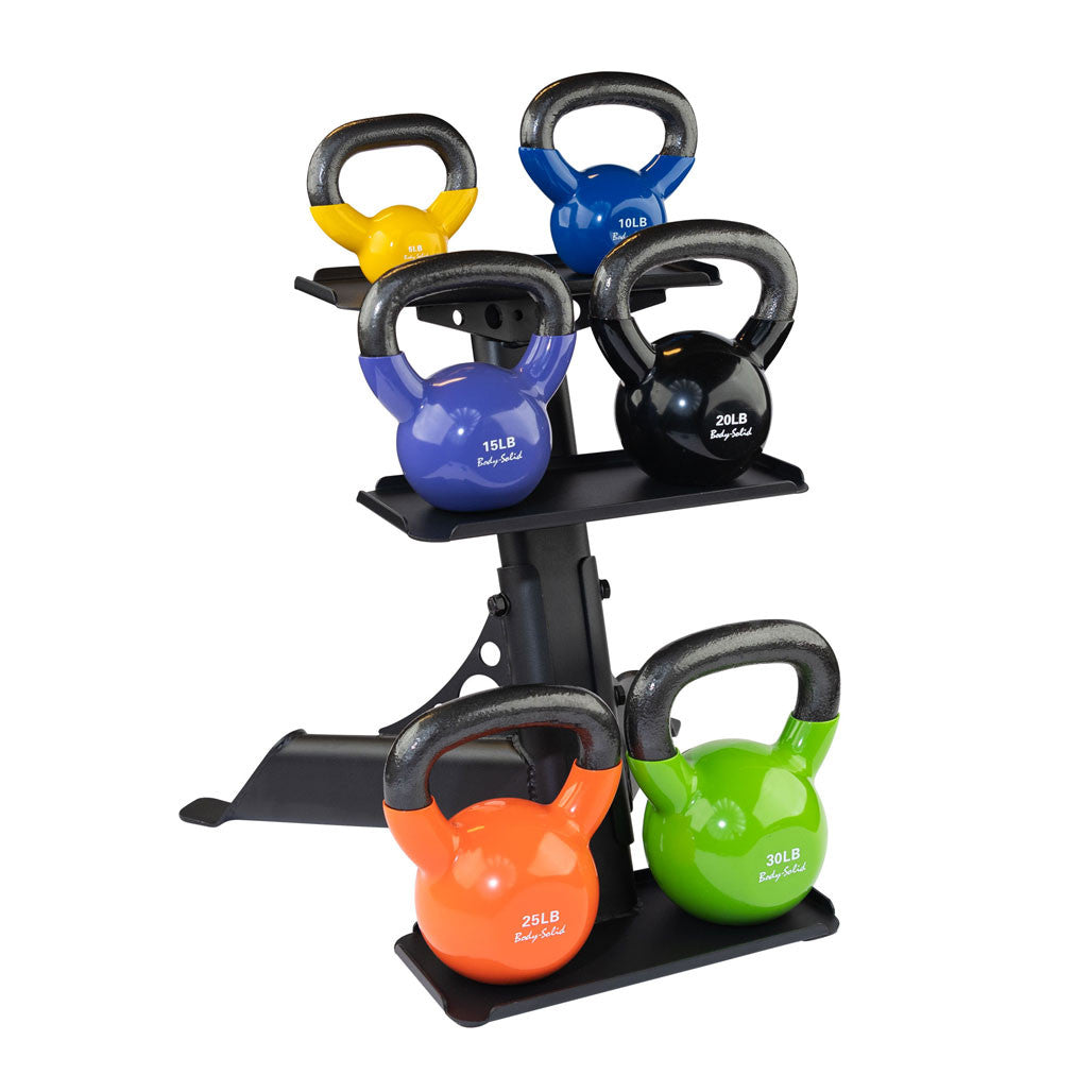 Body-Solid KBZS105Pack Chrome Handle, Rubberized Kettle Bell Set 5-30 Singles, with GDKR50B