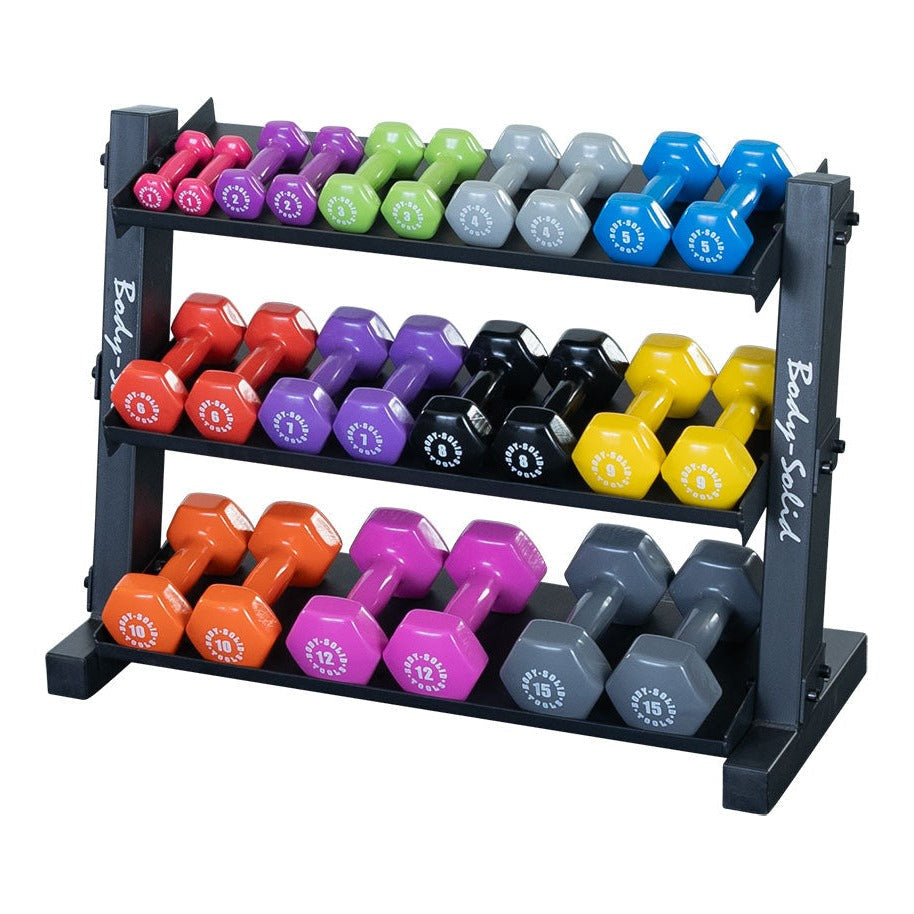 Body-Solid GDR34B 3 Tier Horizontal 34" Vinyl or Neoprene Dumbbell Rack, view 3