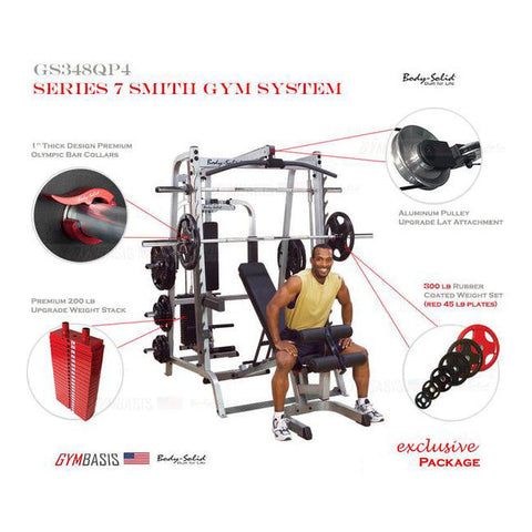 Body-Solid GS348QP4 Smith System Package 200lb Red Stack and 300lb Weight Set