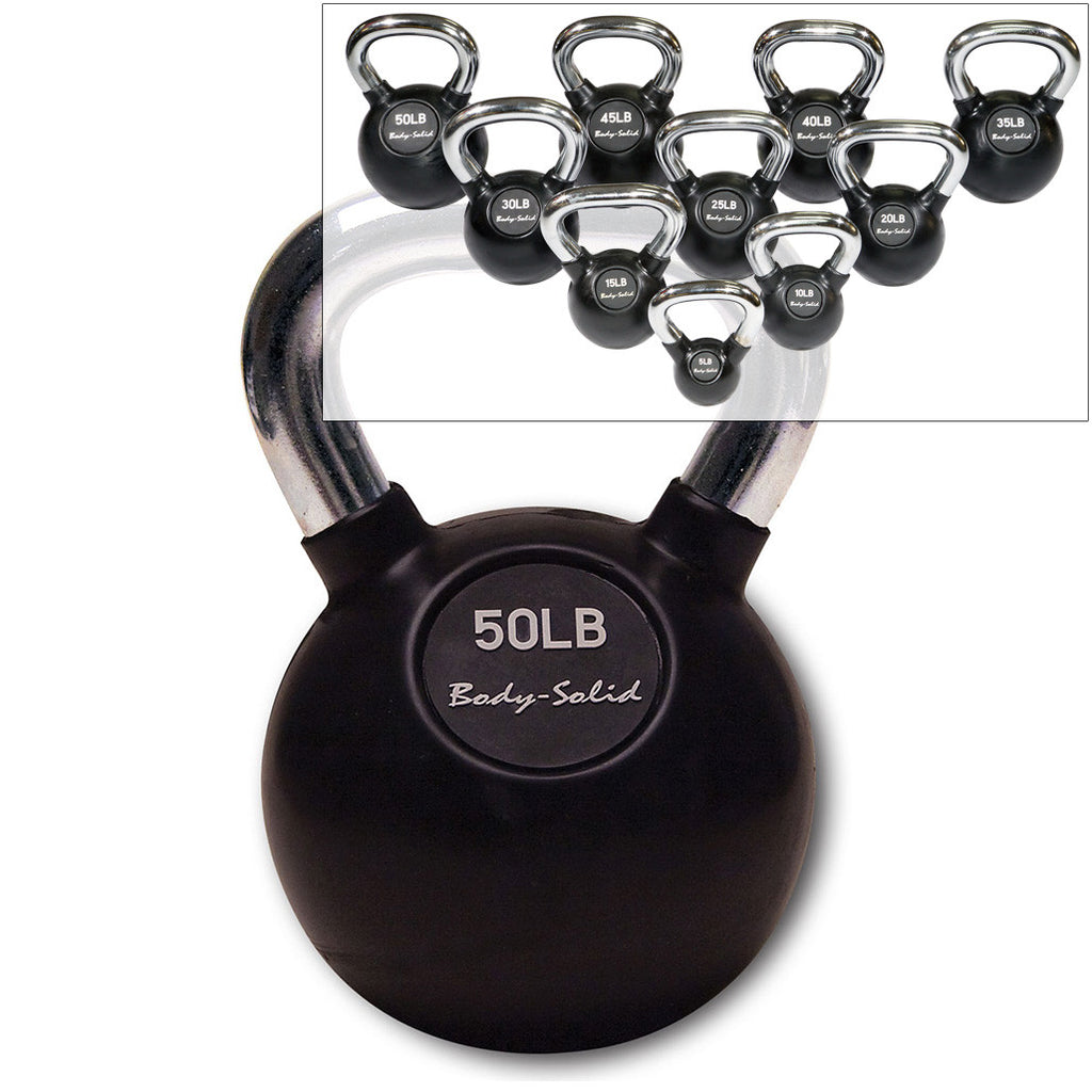 Body-Solid KBZS105Pack Chrome Handle, Rubberized Kettle Bell Set 5-30 Singles, with GDKR50B, view 2