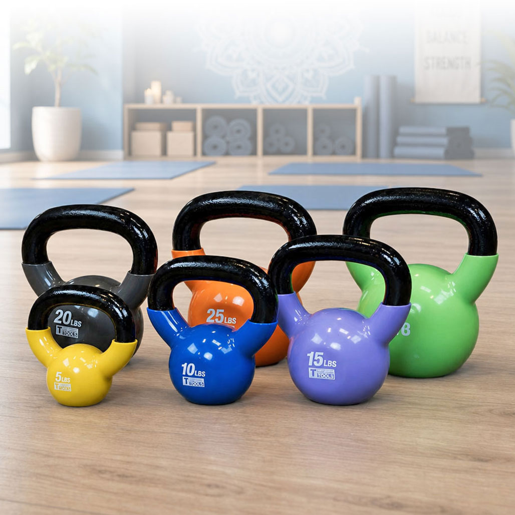 Body-Solid KBVS105Pack Vinyl Coated Kettle Bells Set One Each 5,10,15,20,25,30, w GDKR50B, view 3