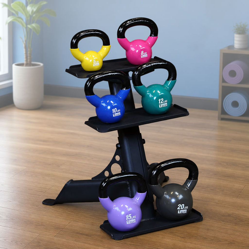 Body-Solid KBVS70PACK Vinyl Coated Kettle Bells Set, One Each 5,8,10,12,15,20, with GDKR50B, view 2