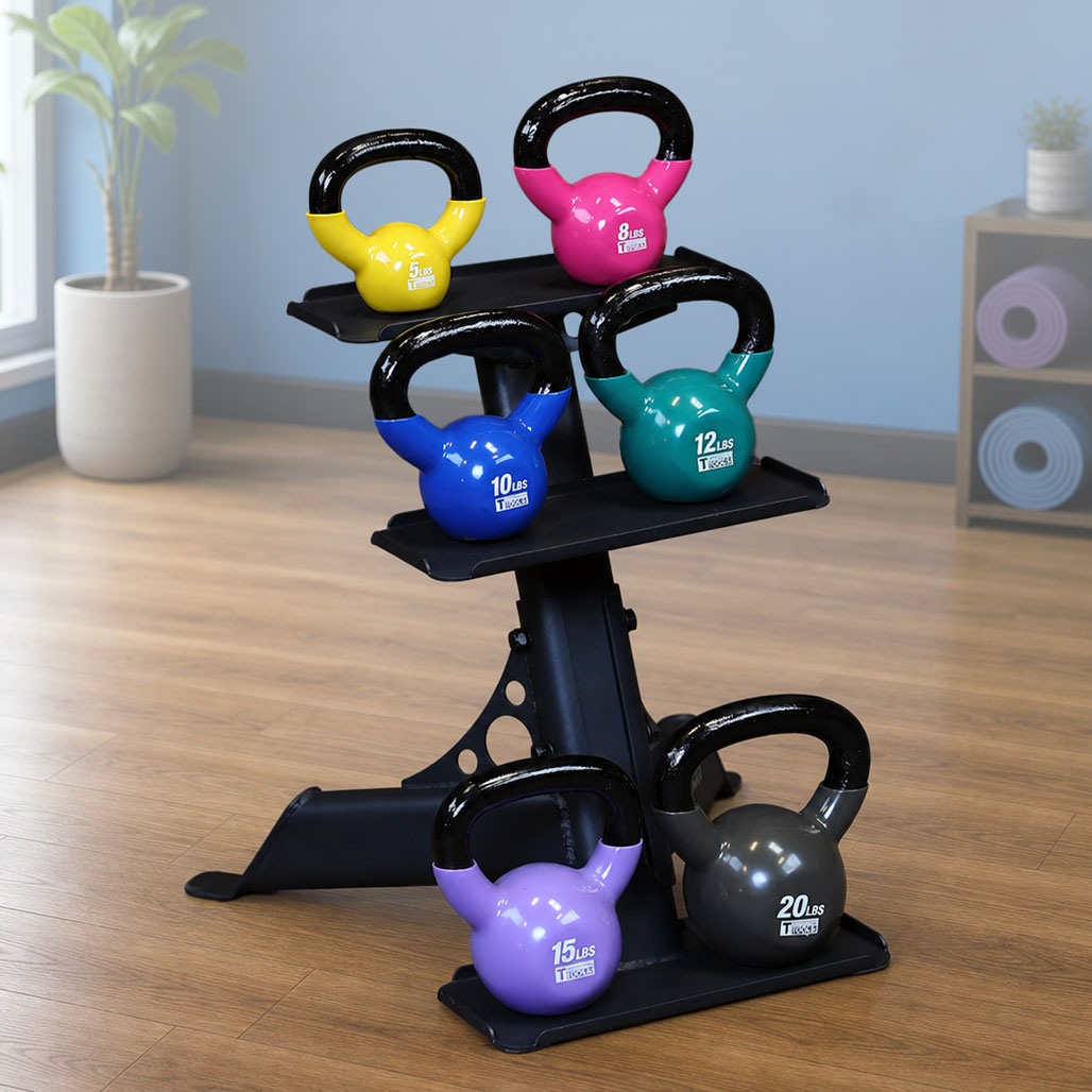 Body-Solid KBVS70PACK Vinyl Coated Kettle Bells Set, One Each 5,8,10,12,15,20, with GDKR50B, view 2