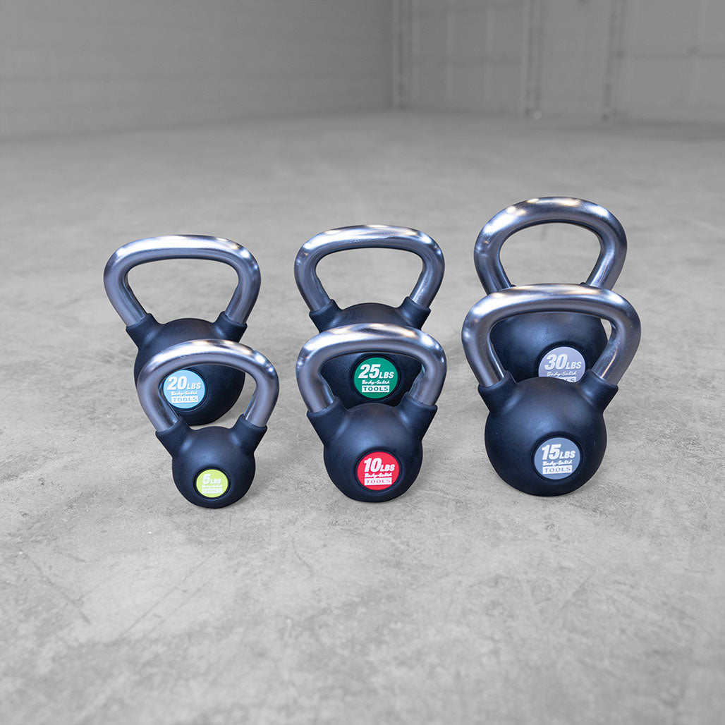 Body-Solid KBZS105Pack Chrome Handle, Rubberized Kettle Bell Set 5-30 Singles, with GDKR50B, view 5