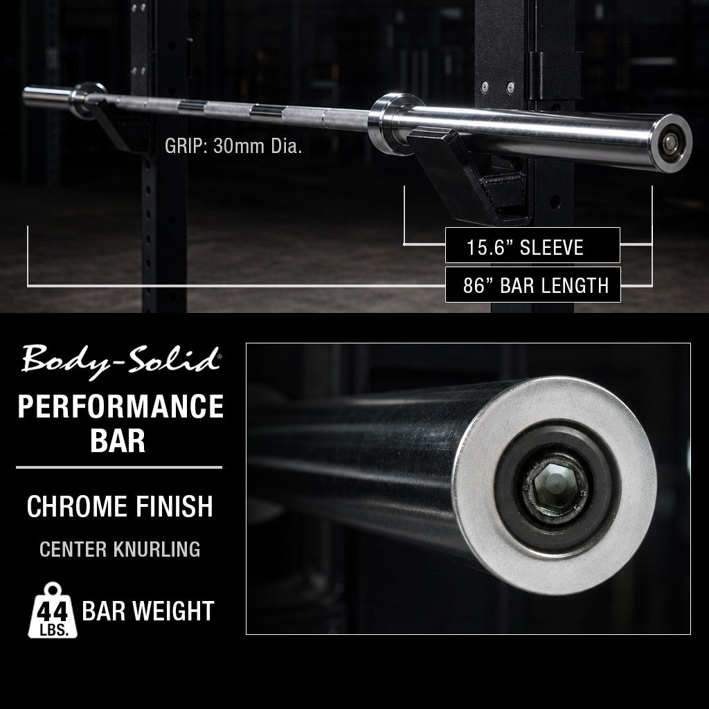Body-Solid OB86C Oly Bar-7 feet, Chrome - 30mm grip -space between collars 51.5"