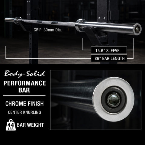 Body-Solid OB86C Oly Bar-7 feet, Chrome - 30mm grip -space between collars 51.5"