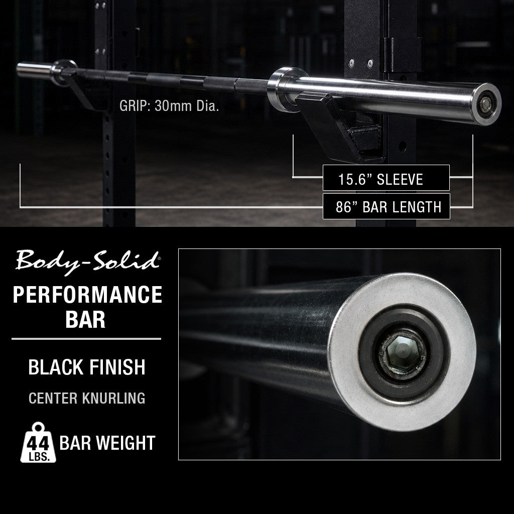Body-Solid OB86B Oly, Bar-7 feet, Black - 30mm grip -space between collars 51.5"