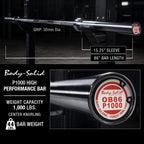 Body-Solid OB86P1000 Olympic Bar, 7 ft, Chrome, 1000 lb Capacity - 30mm Grip, view 2