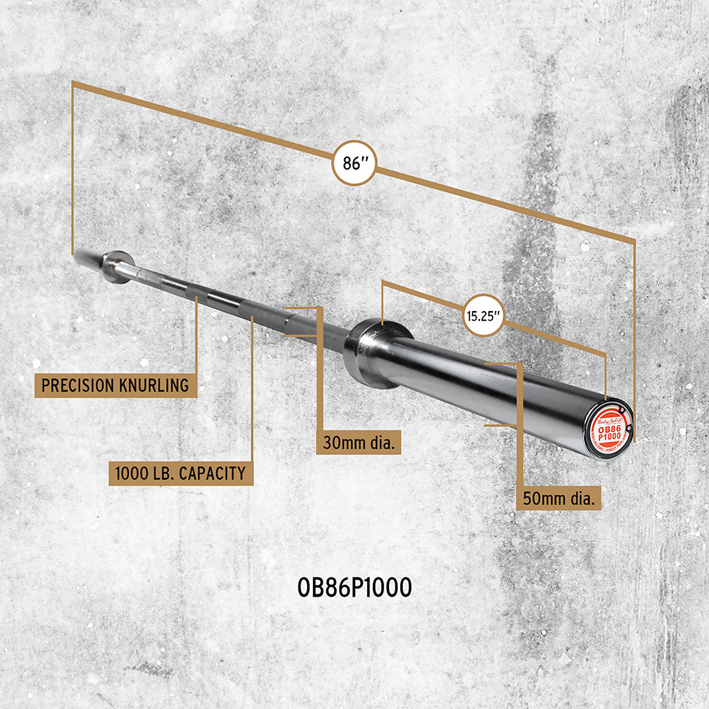 Body-Solid OB86P1000 Olympic Bar, 7 ft, Chrome, 1000 lb Capacity - 30mm Grip, view 3