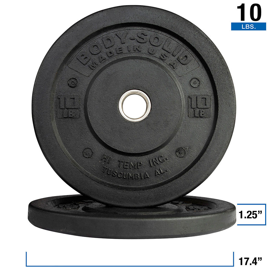 Body-Solid OBPH10 10 lb Black Bumper Plates 17.375", Full Commercial Made in USA, view 2