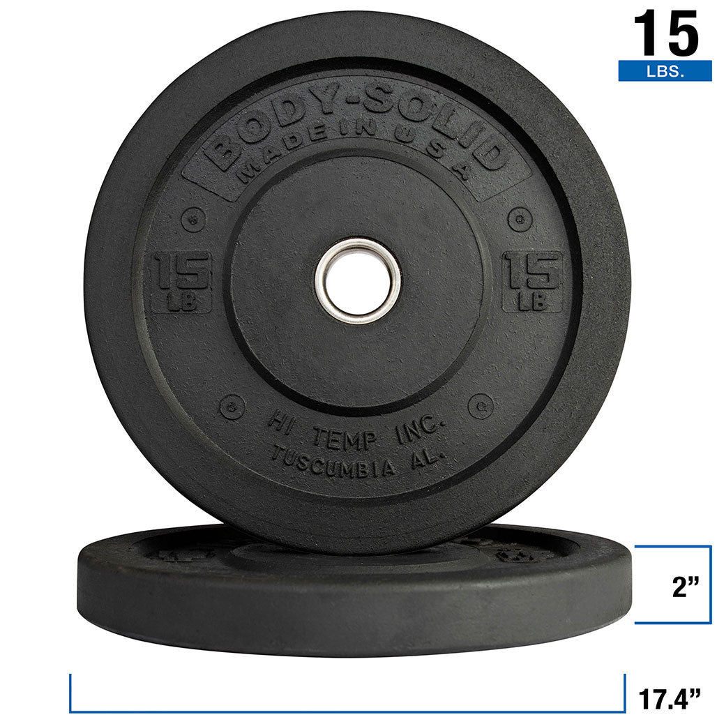 Body-Solid OBPH15 15 lb Black Bumper Plates 17.375", Full Commercial Made in USA, view 2