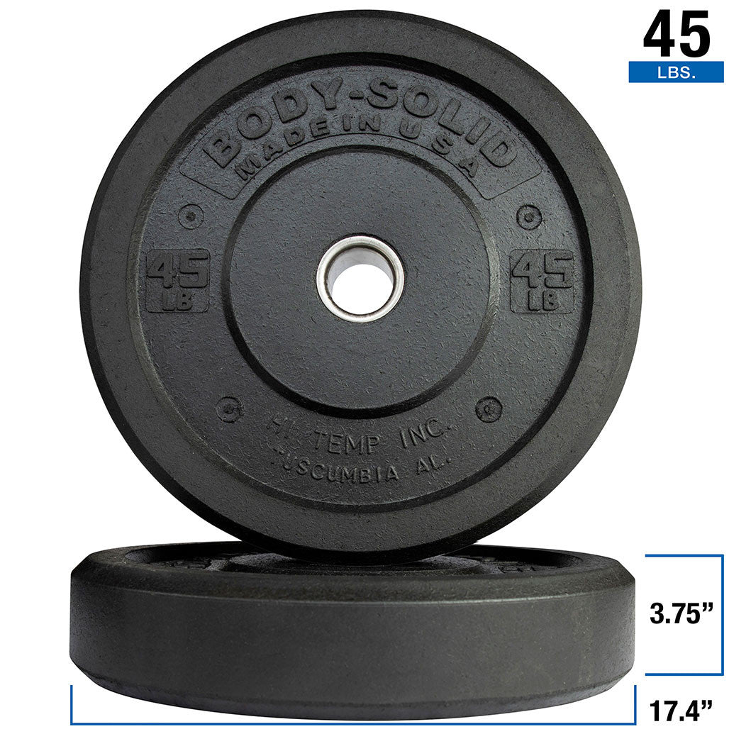Body-Solid OBPH45 Black Bumper Plate 45 lb, Made in USA (Pair), view 2