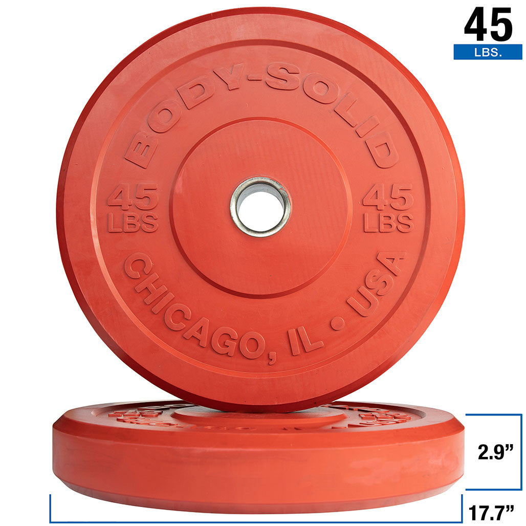 Body-Solid OBPXC45 Chicago Extreme Red Bumper Plate 45 lb (Pair), view 2