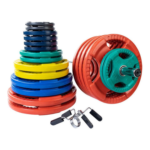 Original Body-Solid 455 lb. Colored Rubber Grip Olympic Plate Set - # ORCT455