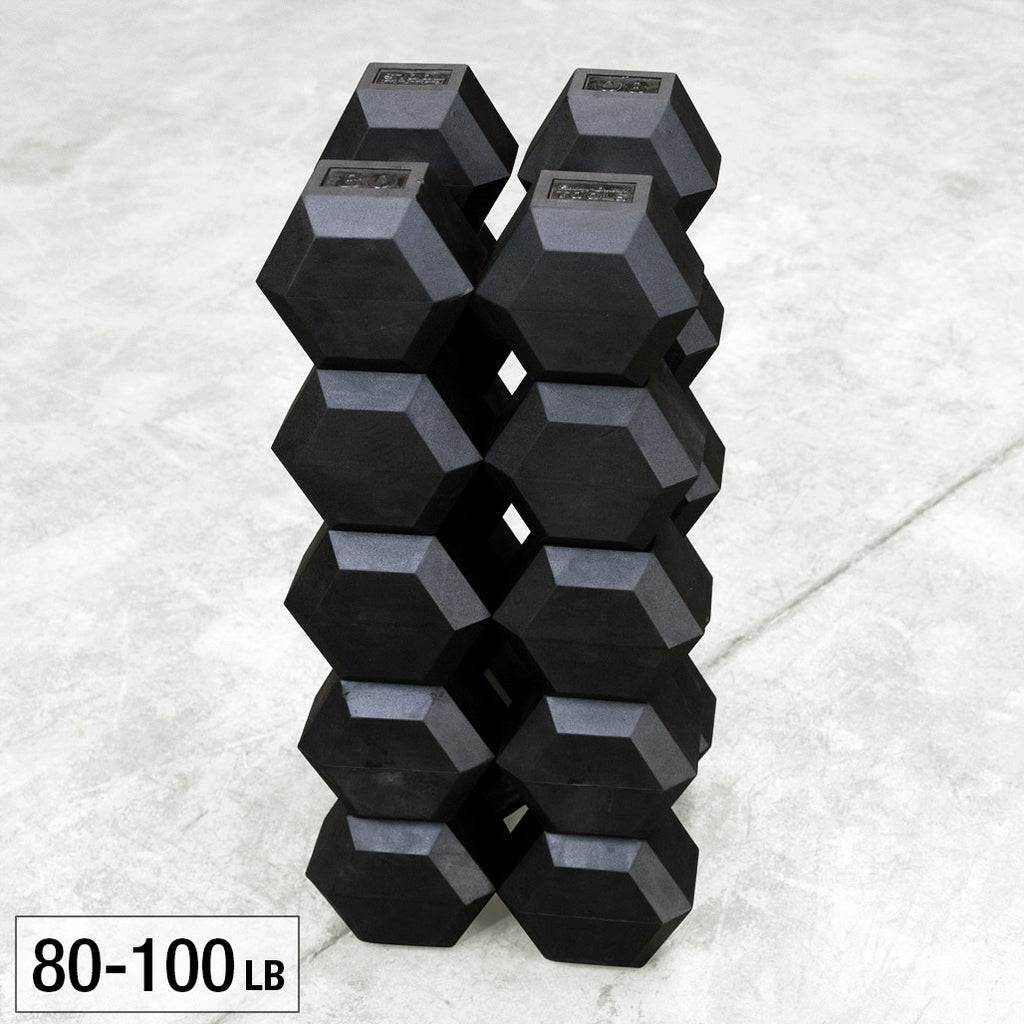 Body-Solid SDRS900 Rubber Hex Dumbbell 80-100lb pairs, view 4