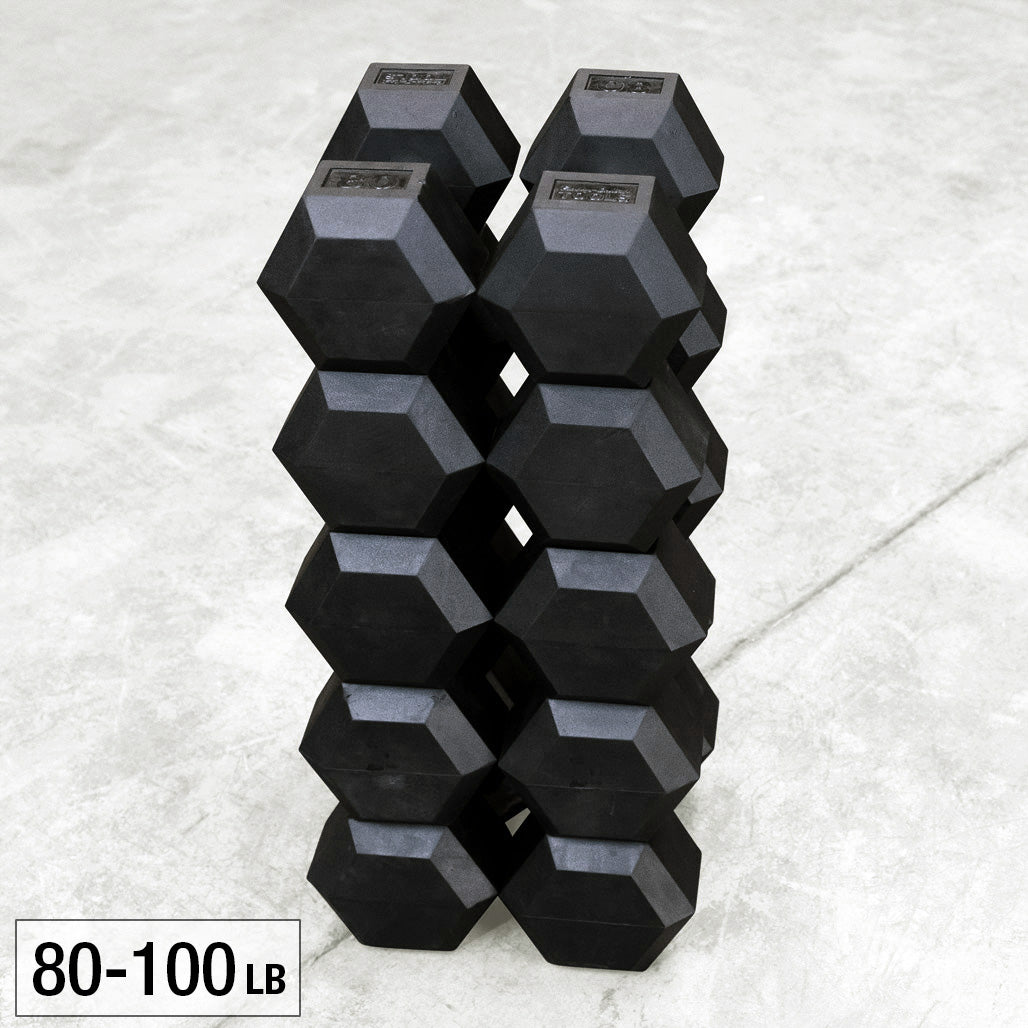 Body-Solid SDRS900 Rubber Hex Dumbbell 80-100lb pairs, view 4