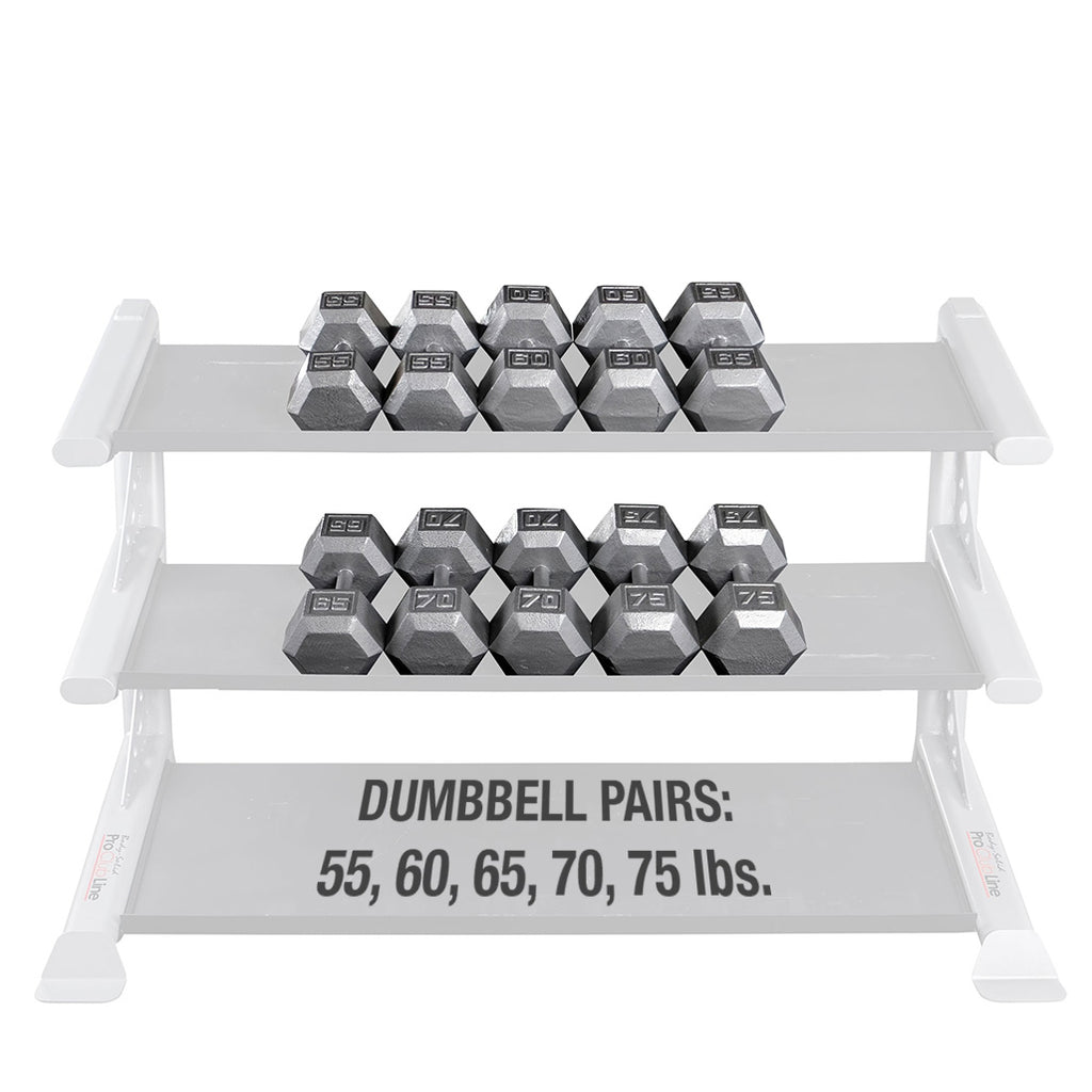 Body-Solid SDS650 55 to 75 lb Gray Hex Dumbbell Set (Pairs), view 3
