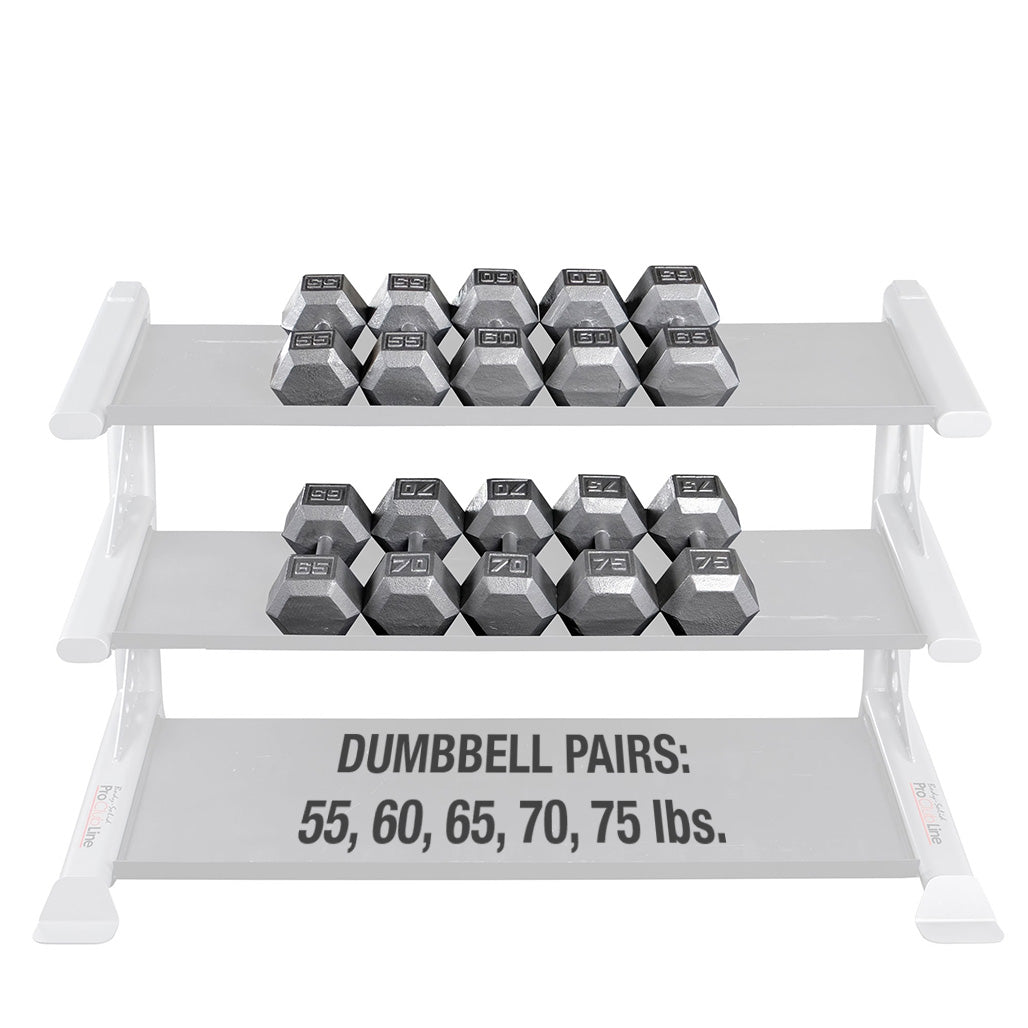 Body-Solid SDS650 55 to 75 lb Gray Hex Dumbbell Set (Pairs), view 3