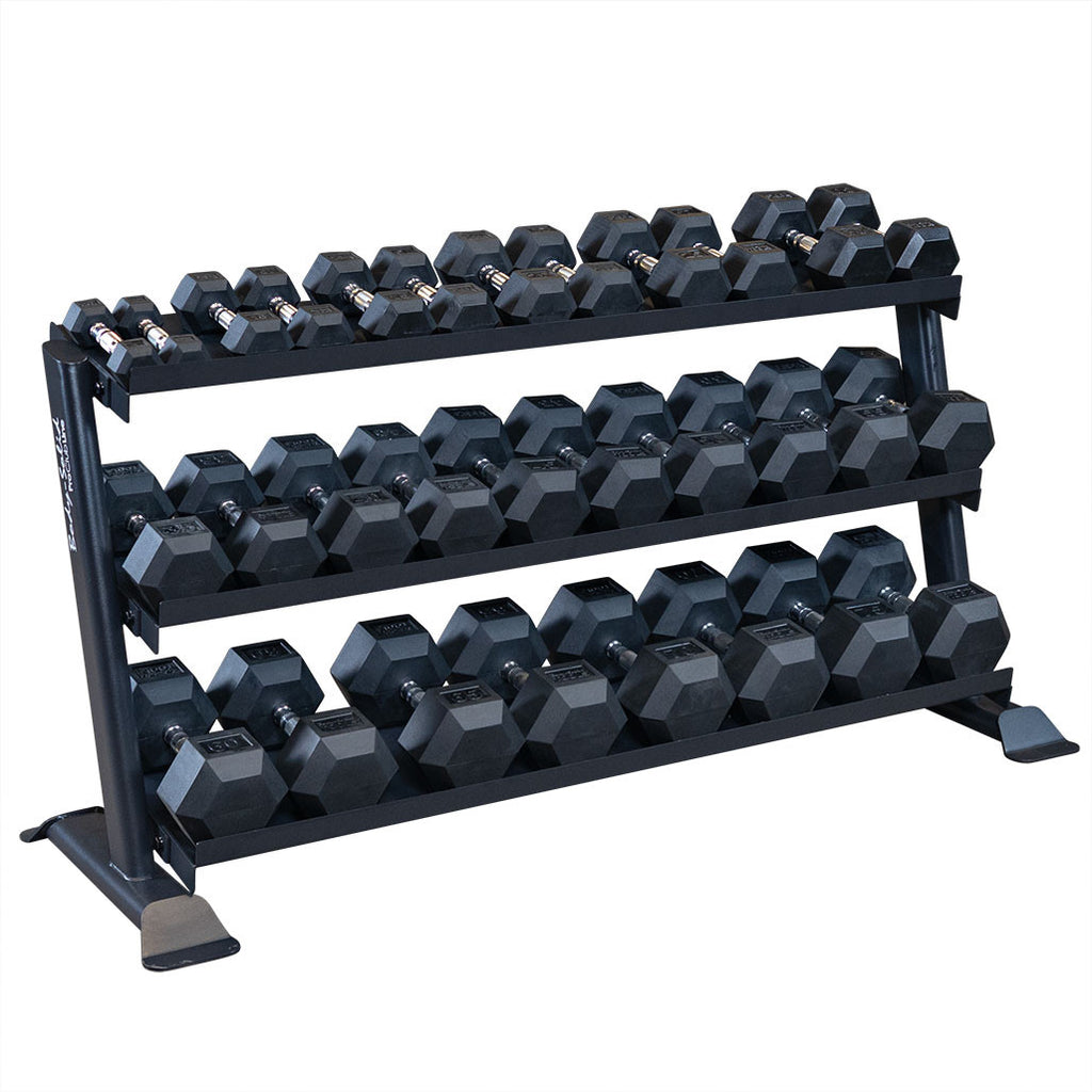 Pro ClubLine Commercial Rubber Hex Dumbbell Set 5-75 lb with 3-Tier Rack - photo 2