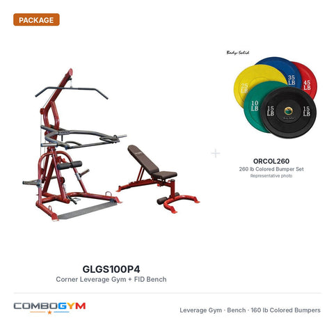 Body-Solid GLGS100P4 Corner Leverage Gym Pack & 160 lb Colored Bumper Plates