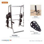 Body-Solid GS348Q Smith Machine with SFID325 Bench & 355 lb Rubber Olympic Set – package contents