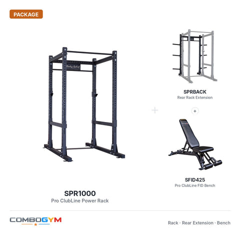 Power Rack SPR1000 de Body-Solid y extensión de rack trasera con paquete SFID425 - SPR1000BackP5