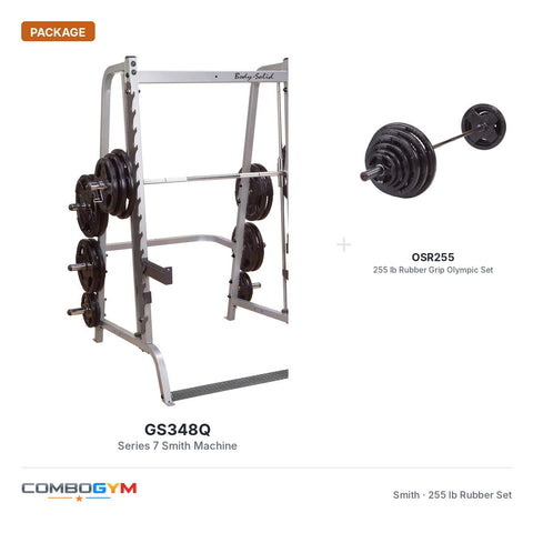 Body-Solid Series 7 Smith Machine with 255 lb Rubber Olympic Set