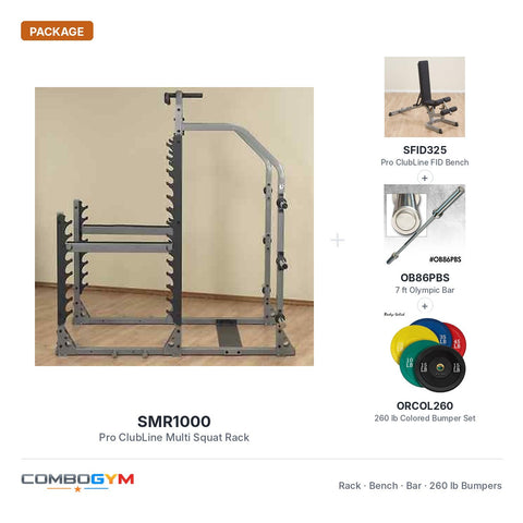 Body-Solid SMR1000 Multi Squat Rack Kit with SFID325 | OB86PBS | 260lb. plates